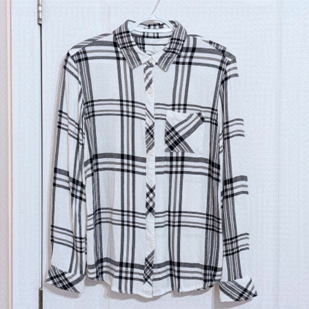 BLL New York Checked plaid black and white button down shirt small @L